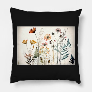 Floral Garden Botanical Print with wild flowers Pillow