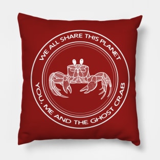 Ghost Crab - We All Share This Planet - hand drawn detailed design Pillow