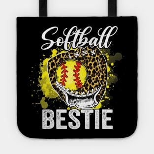 Softball bestie leopard glove game Tote