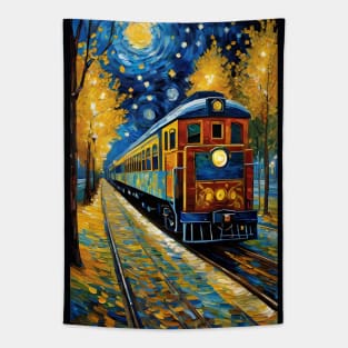 Starry night train station Tapestry