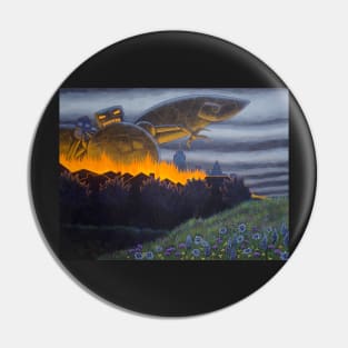 Evil Robot with Field of Flowers Pin