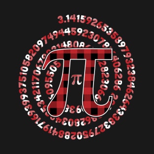 Spiral Pi Day Numbers Symbol Red Plaid Math Lover - Pi Day T-Shirt