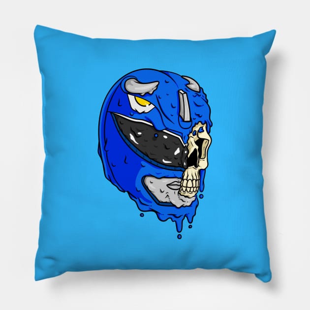 Blue Half Skull Ranger Pillow by CalebLindenDesign