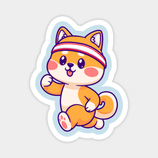 Cute Shiba Inu Running Cartoon Magnet