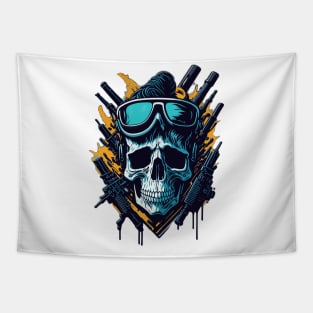 Evil skull with guns Tapestry