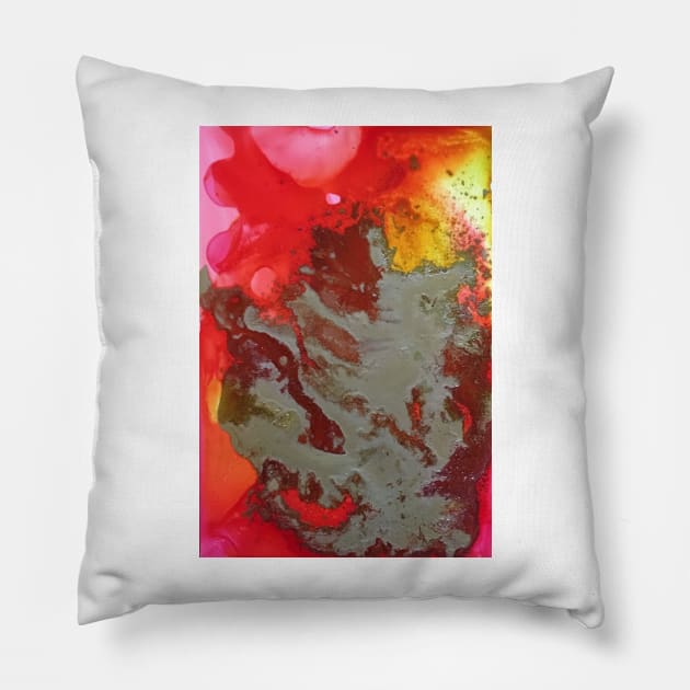 Red and Gold Yupo Experiment Pillow by Thedisc0panda