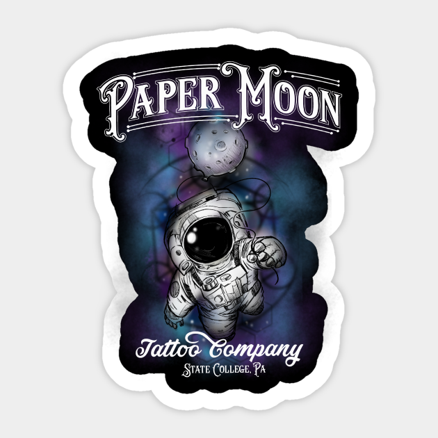 Paper Moon Tattoo Co Moon Man Paper Moon Tattoo Co Sticker Teepublic Paper Moon Tattoo Co Moon Man Paper Moon Tattoo Co Sticker Teepublic
