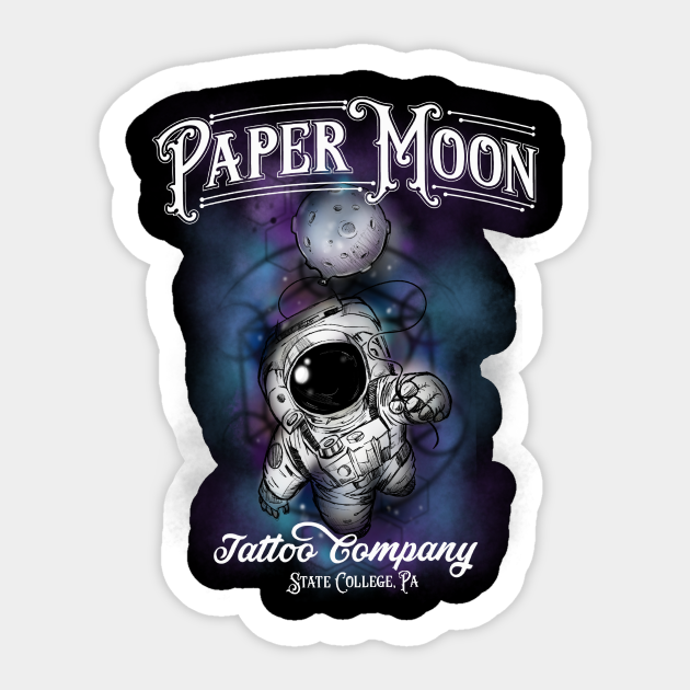 Paper Moon Tattoo Co Moon Man Paper Moon Tattoo Co Sticker Teepublic