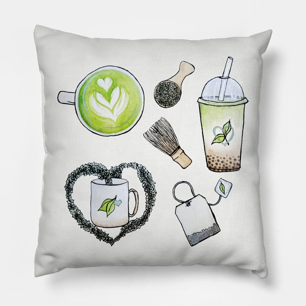 Watercolor Have a Cup of Positivitea Set Pillow by Jessfm