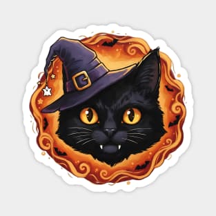 Halloween Cat Wearing a Witch Hat Magnet