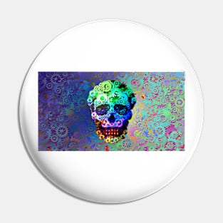 Psychedelic Steampunk Skull Pin