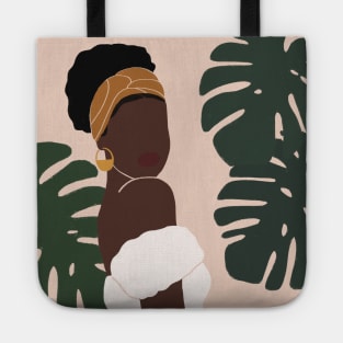 Black Woman Monstera leaves Tropical Tote
