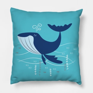 Vintage Blue Whale Pillow