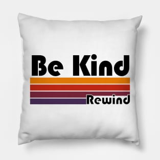 "Be Kind Rewind" Retro-Inspired Tee with 80s-Inspired VHS Graphic in Purple, Maroon, Red, and Orange Pillow