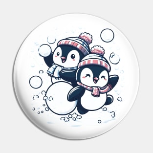 Cute Penguin Snowball Fight Pin