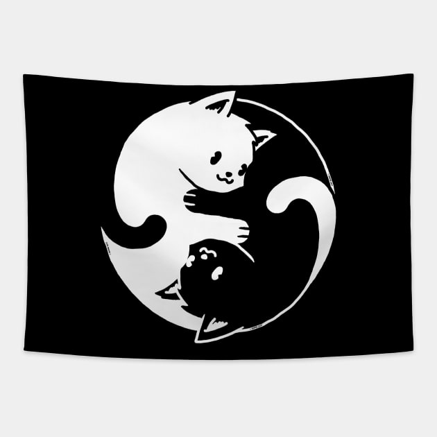 Yin Yang Cat Black & White Tapestry by vo_maria