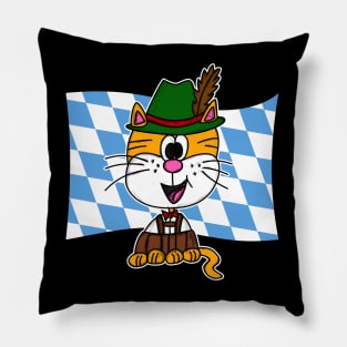 Bavarian Flag Cat Tyrolean Hat Lederhosen Germany Funny Pillow