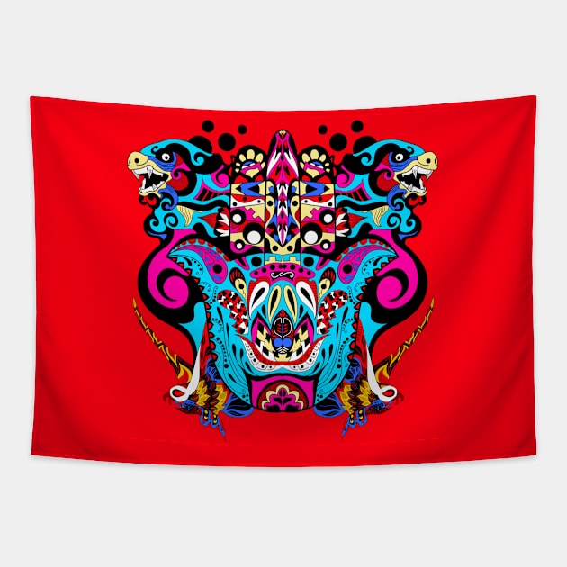 red king of the monsters mandala pattern ecopop Tapestry by jorge_lebeau