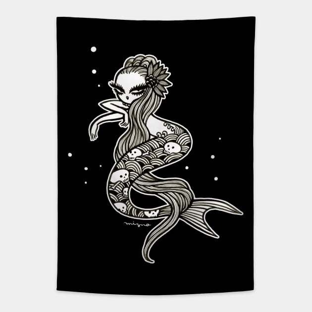 Hell Mermaid Black Tapestry by MiznaWada