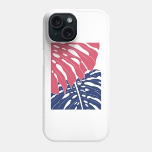 Abstract Blue And Red Monstera Leaves 2 Phone Case