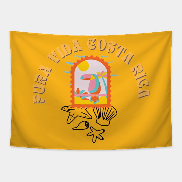 Pura Vida Costa Rica Funny Vecation Tapestry by Grun illustration 