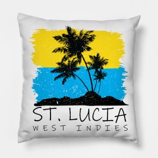 St Lucia National Colors with Palm Silhouette Pillow