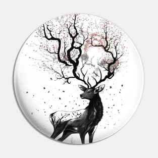 Nara Deer and Cherry Blossom Sumi-e Pin