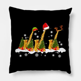 Saxophone Music Lover Xmas Lights Santa Saxophone Christmas Pillow