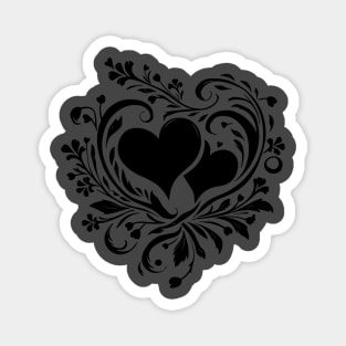 Elegant Black and White Heart Floral Motif Magnet