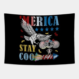 Merica Funny Eagle and Mouse on Fireworks Stay Cool Tapestry