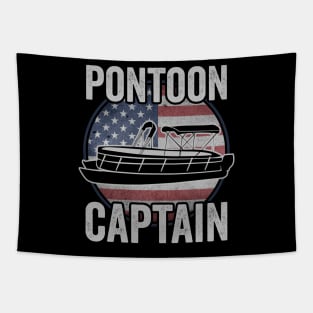 Pontoon Captain Funny Pontoon Boat USA American Flag Tapestry