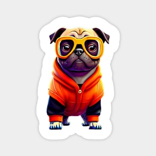 Cute Pug Superstar - Adorable Pug with Orange Hoodie and Glasses Magnet