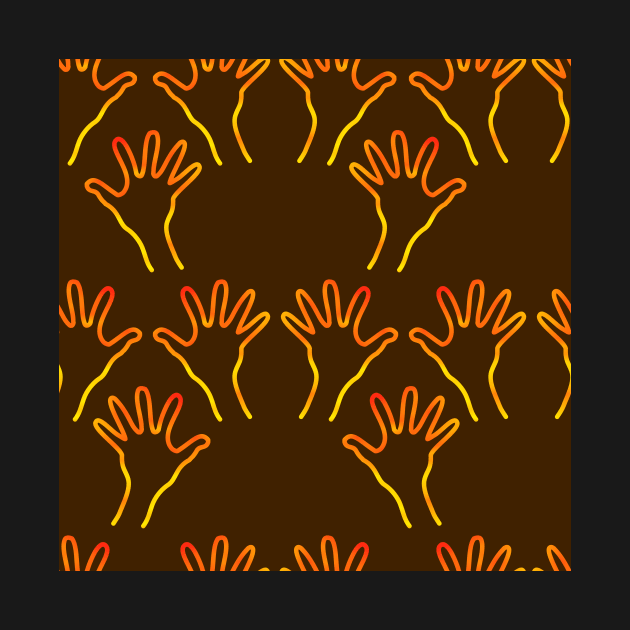 Cave Hands Anew Yellow-Red on Dark Brown by ArtticArlo