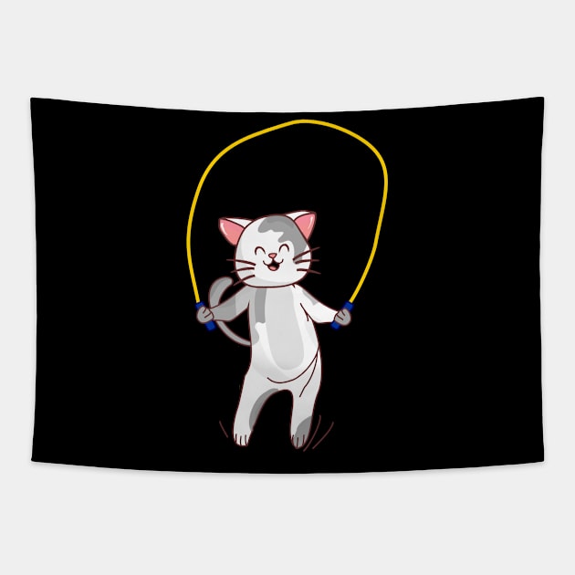 Jump rope cat Tapestry by Mitalim