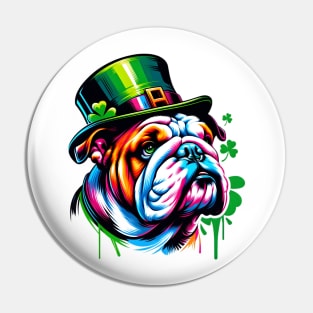 English Bulldog Celebrating Saint Patrick's Day Pin