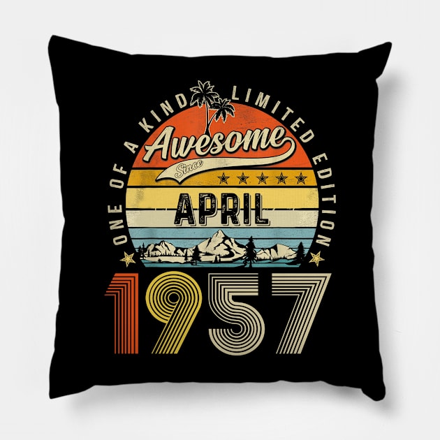 Awesome Since April 1957 Vintage 66th Birthday Pillow by PlumleelaurineArt