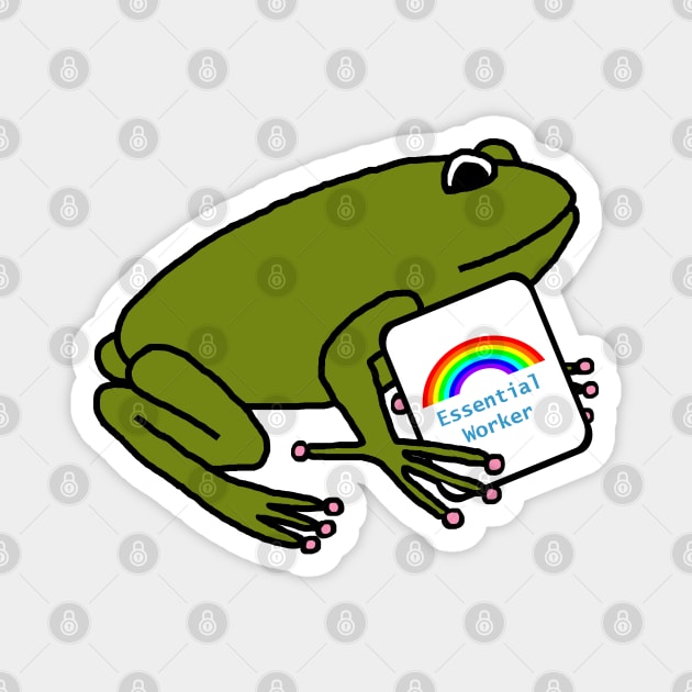 Frog with Worker Rainbow Essential Employee Meme Magnet by ellenhenryart