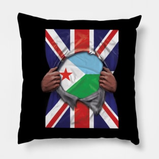 Djibouti Flag Great Britain Flag Ripped - Gift for Djiboutian From Djibouti Pillow