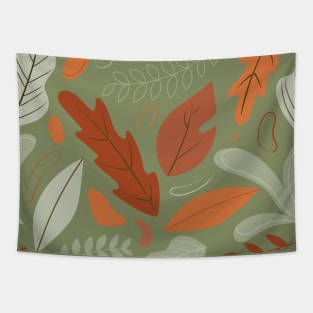 Fall leaves pattern - green background Tapestry