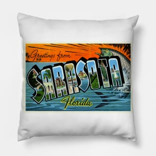 Greetings from Sarasota, Florida - Vintage Large Letter Postcard Pillow