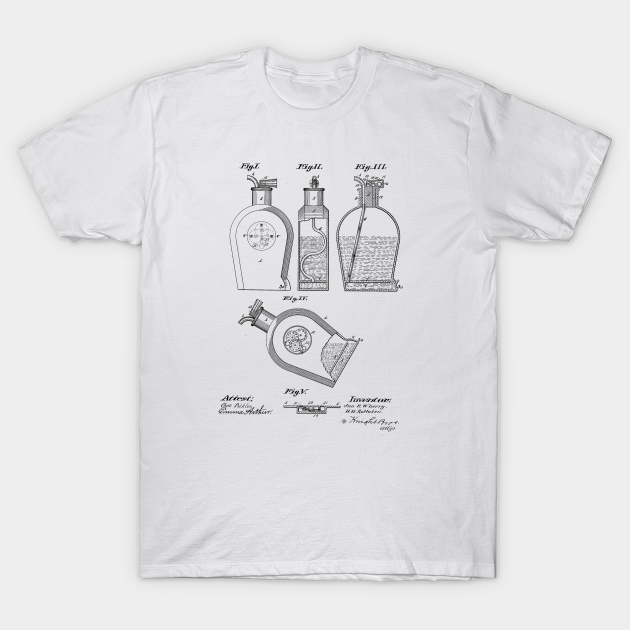 Discover Measuring Bottle Flask Vintage Patent Hand Drawing - Flask - T-Shirt