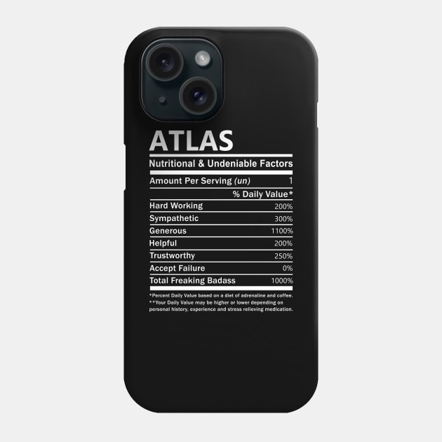 Atlas Name T Shirt - Atlas Nutritional and Undeniable Name Factors Gift Item Tee Phone Case by nikitak4um