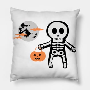 yellow pumpkin white skeleton design Pillow