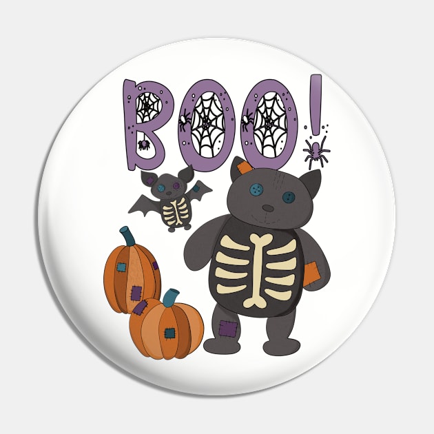 Boo Halloween Bat and Cat Pin by Alissa Carin