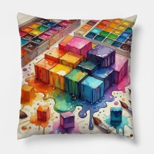 Psychedelic looking abstract illustration of art pallets Pillow