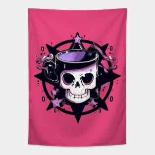 black coffee magic skull Tapestry