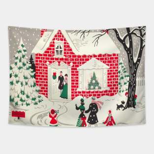 1980s primitive cottage village country christmas winter wonderland Tapestry