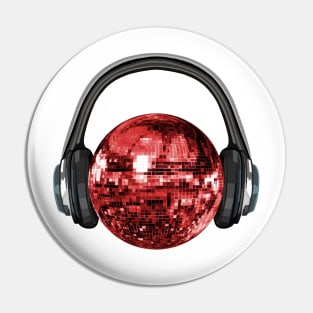 Retro Red Disco Ball with Headphones Pin