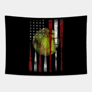 American Flag Softball Gift Tapestry