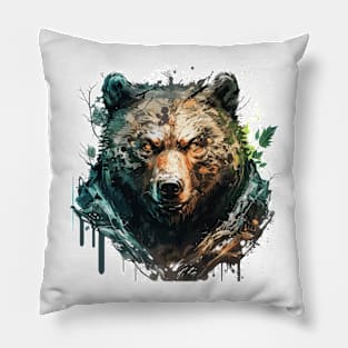 Grizzly Bear Portrait Animal Painting Wildlife Outdoors Adventure Pillow